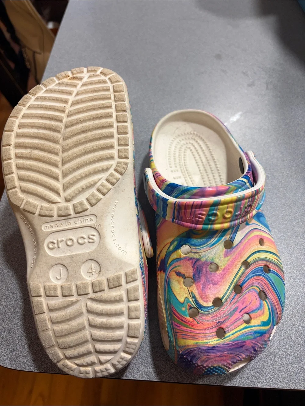 CROCS Kids' Swirl Marble Clogs in Pink, Yellow & Blue